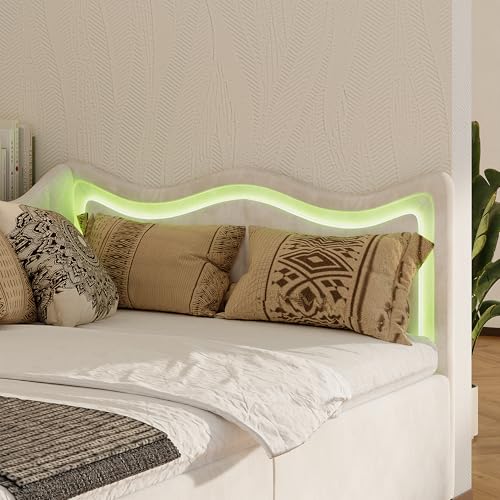 Kinderbett 90x200 Schlafsofa mit Bettkasten, Tagesbett Polsterbett mit LED-Beleuchtung, Sofabett Bodenbett Stauraumbett Bettgestell mit Lattenrost, Ohne Matratze, Samt (Beige A) – Bild 7