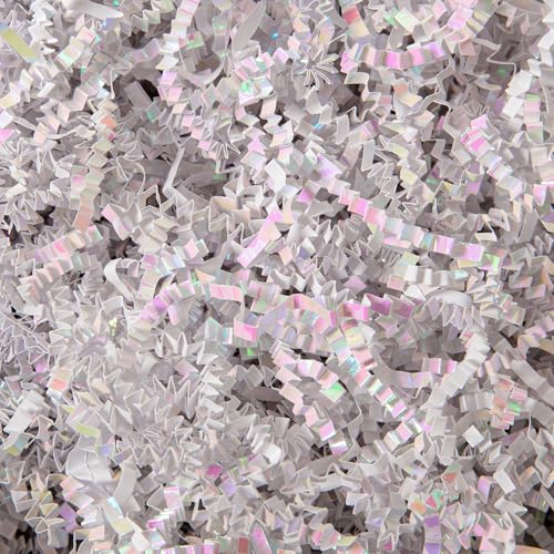 Mefleet 1/2 LB Crinkle Cut Paper Shred Filler 8 oz Diamond White Crinkle Shredded Paper for Gift Box - Gift Basket Bag Filler - Grass Cushion Stuffing for Christmas Holiday Packaging Wrapping