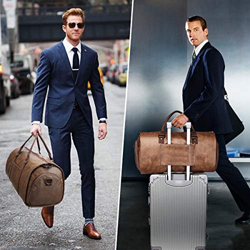 Carry on Garment Bags for Travel Leather Garment Duffle Bag Convertible Mens Suit Travel Bags with Shoe Compartment,Waterproof,Perfect for Business Travel/Husband Gifts