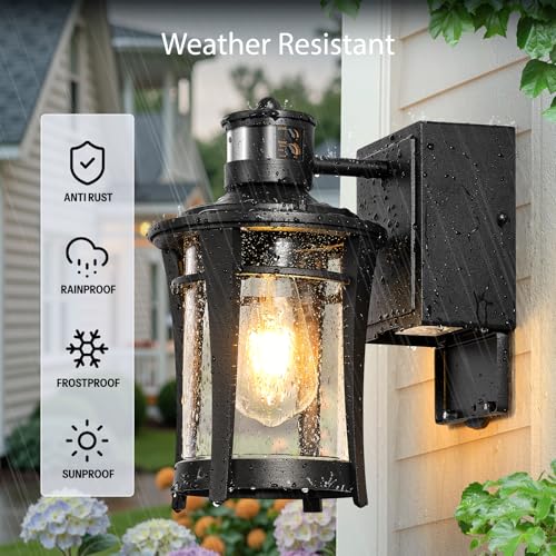 Image of Gleamz 2-Pack Porch Light with Outlet, Black Motion Sensor Outdoor Light