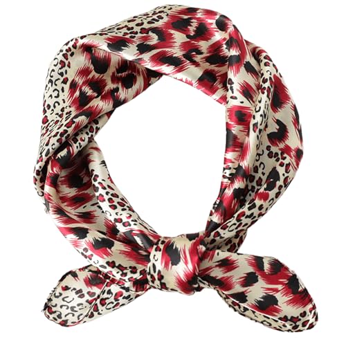 Women Leopard Square-Scarves Satin-Silk-Feeling Polyester-Scarf 23x23 Inches for Handbags/Neck/Head/Wrist Decor - Main Image