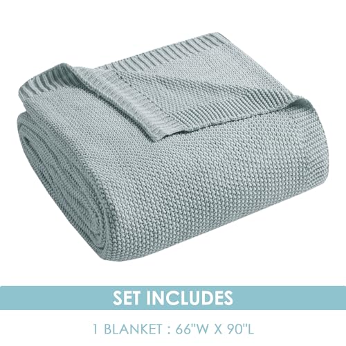 Image of Ink+Ivy Bree Knit Throw Blanket for Bed, Sofa, and Couch, Lightweight, Breathable, Soft & Cozy Summer Blanket, Twin (66 in x 90 in) Light Blue