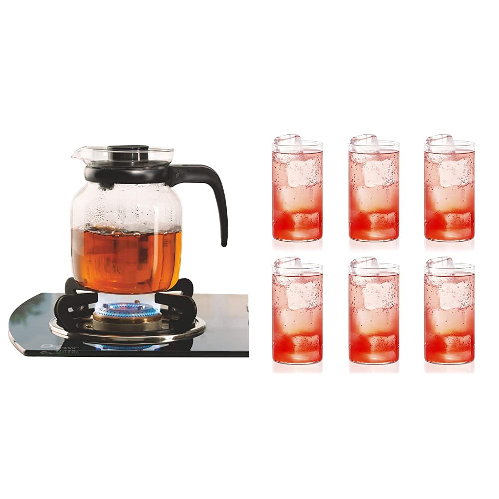Borosil - IH11KF12212 Carafe Flame Proof Glass Kettle with Stainer, 1.2L+Borosil - BV430100003 Vision Glass Set, 350 ml, Set of 6, Transparent (B09998BFP4) Amazon Price History, Amazon Price Tracker