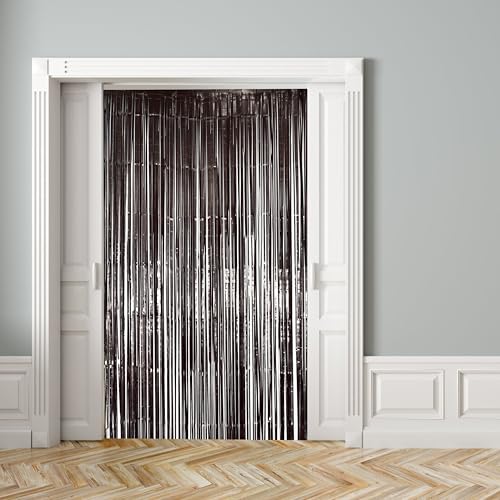 Image of Hampton Distribution 2 Pack Black Fringe Curtain Backdrop, Black Streamers, Halloween, Birthday, Shower, Party Decorations