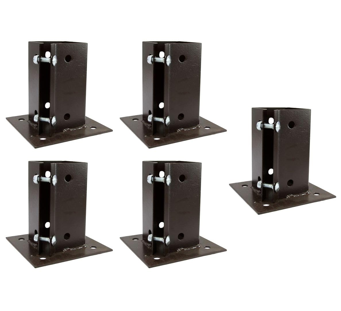 5 x Fence Post Holder 50mm posts Support Bolt Down Shoe Anchor Clamp Grip Brown for 50mm x 50mm posts (2") Eliza Tinsley Swiftpost, Pack of 5
