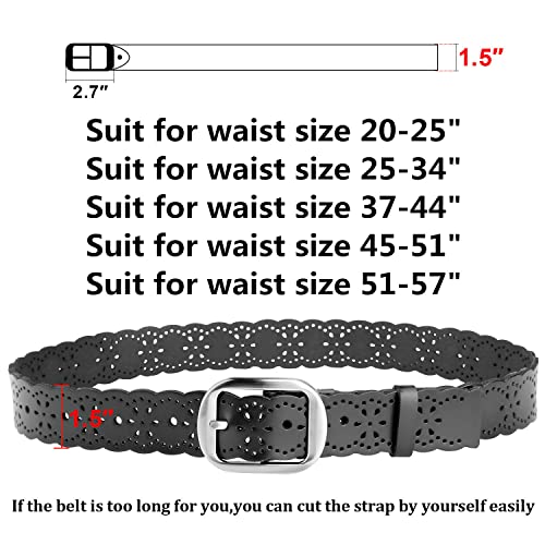 Jasgood Women's Hollow Flower Cowhide Leather Belt With Alloy Buckle(Suit For Waist Size 25-34Inch,B-Black-1.5 Wide) #TOP5
