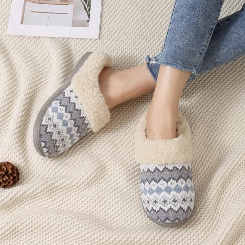 Image of Evshine Warm Knit House Slippers for Women Comfy Wool-Like Lined Chenille Slippers with Memory Foam and Indoor Outdoor Soles
