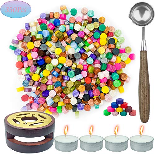 356 Pcs Wax Seal Stamp Set with 350 Pcs Wax Seal Beads 20 Colors, Wax Seal Warmer, Wax Stamp Spoon and Tea Light Candles, Wax Stamp Seals Kit for Wax Seal, Sealing Envelopes, Crafts and Decoration