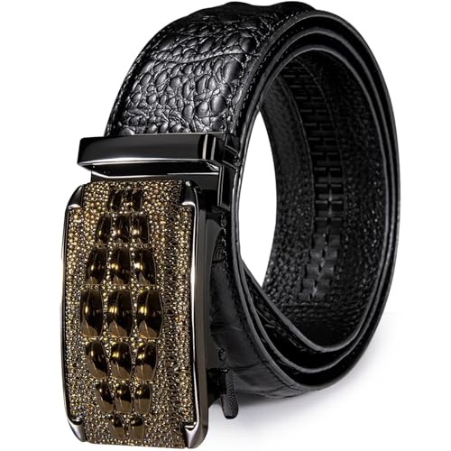 Image of Dubulle Designer Men's Belts, Ratchet Leather Sliding Buckle Dress Belt | 1 3 /8 inch(3.5cm) Genuine Leather Adjustable Strap, Automatic Ratcheting Buckles, Gift‑Boxed, Trim to Fit, for Business Casual