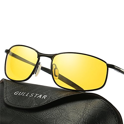 Night Vision Glasses For Headlight/Driving, Anti-glare Polarized Sunglasses For Men,Aviator Metal Frame, Yellow lens