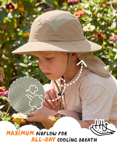Image of Home Prefer UPF 50+ Boys Sun Hat with Neck Flap Wide Brim Summer Beach Bucket Hat for Boys Girls Toddler Kids Safari Hat