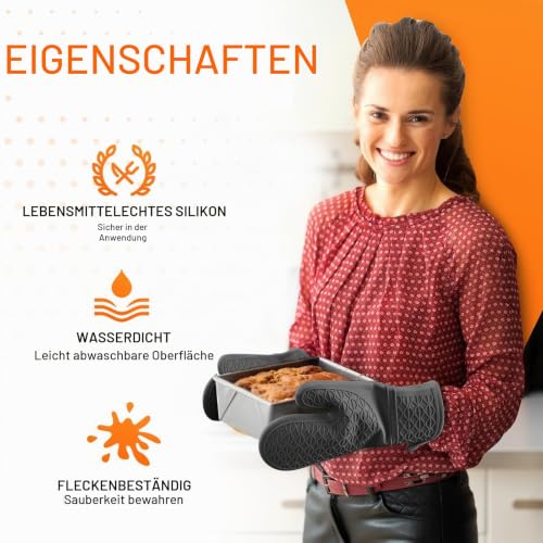Foto von Silikon Ofenhandschuhe rutschfest Hitzebeständig bis 260°C, Doppelschichtige Topfhandschuhe, Hitzebeständige Kochhandschuhe für Küchenkochen, Backen und Dessertzubereitung