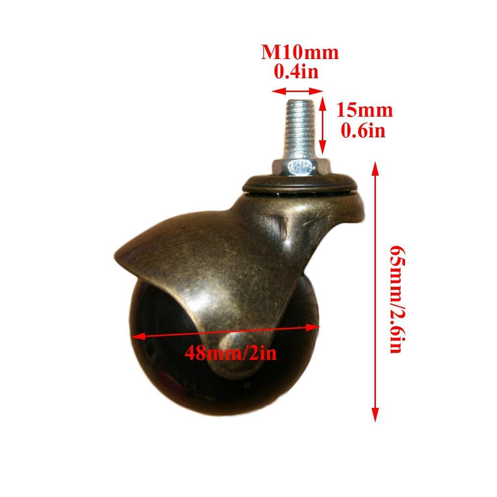 Ruote girevoli a Sfera in Bronzo Anticato da 2 Pollici, con Filettatura M8/M10, per sedie da Ufficio, divani e tavolini, Resistenti ed Eleganti (M10, 10 Pezzi)