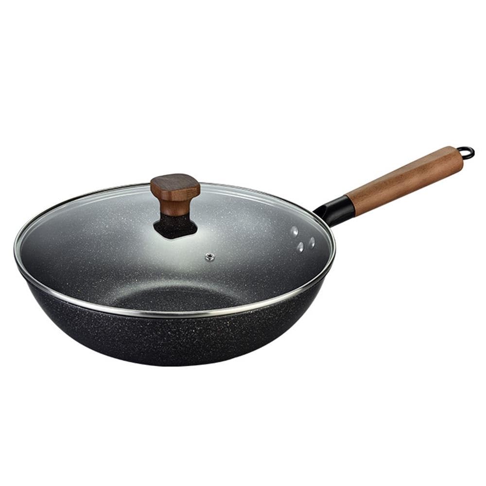 Woks und Pfannen zum Braten, antihaftbeschichteter Wok und Pfanne mit Deckel, 32 cm (12,6 Zoll) kratzfester Wok aus feinem Eisen, runder chinesischer Wok ohne Chemikalienbeschic,