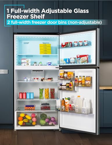 Image of BLACK+DECKER 24 Cu. Ft. Top Mount Refrigerator with Freezer, 2 Door Refrigerator with Top Freezer and Adjustable Temperature Control, Full Size Kitchen Refrigerator, BR2400JS, Stainless Look