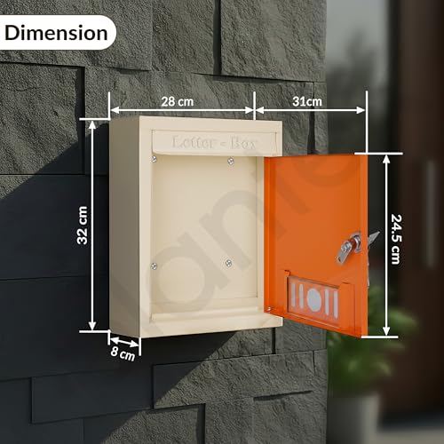 Image of Plantex Letter Box /GI Steel Complaint Box /Suggestion Box /Donation Box with Key Lock /Letter Box for Home /Office /Hotel Gate /Post Box (Orange & Ivory) - Wall Mount A4 Size