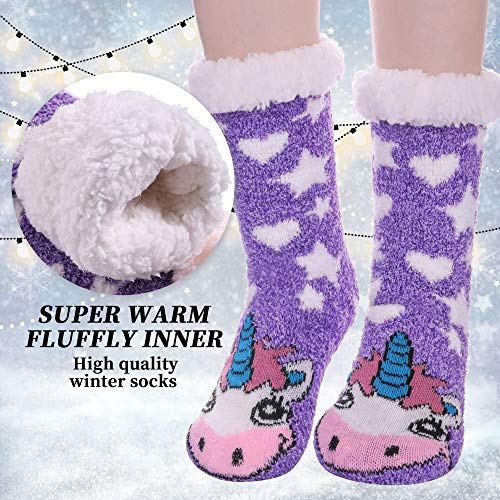 image for LANLEO Womens Cute Cartoon Animal Fuzzy Slipper Socks Winter Soft Warm