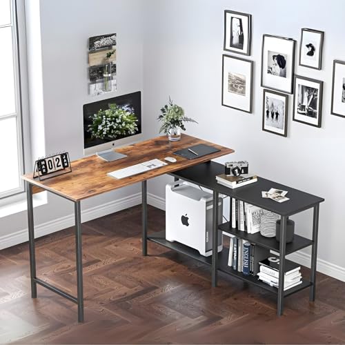 TEKAVO Computer Office Table Desk for Home Office Use L-Shape Multipurpose Engineered Wood Finish Writing Study Industrial Executive Computer Laptop Desk Table Rustic Brown & Black | DIY (120x50x76cm) TEKAVO Computer Office Table Desk for Home Office Use L-Shape Multipurpose Engineered Wood Finish Writing Study Industrial Executive Computer Laptop Desk Table Rustic Brown & Black | DIY (120x50x76cm)