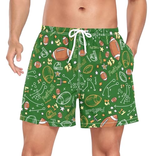 Mens Swim Trunks Football Sports Swim Shorts Quick Dry Beach Shorts with Compression Liner and Zipper Pocket, L