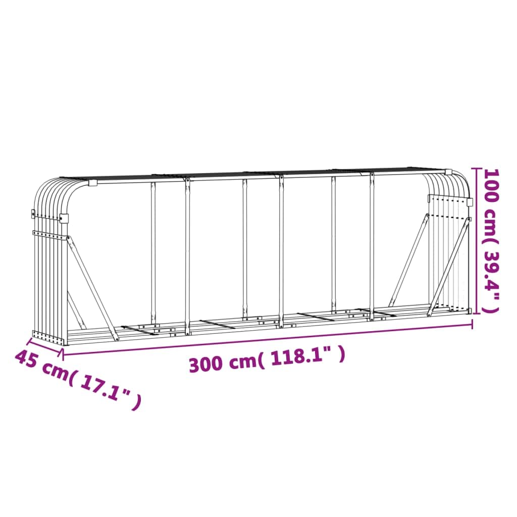 Kaminholzregal Innen Brennholzregal Außen 2-in-1 Kaminholzständer für Kaminholz Aufbewahrung Feuerholzregal Kaminholzunterstand Anthrazit 300x45x100 cm Verzinkter Stahl