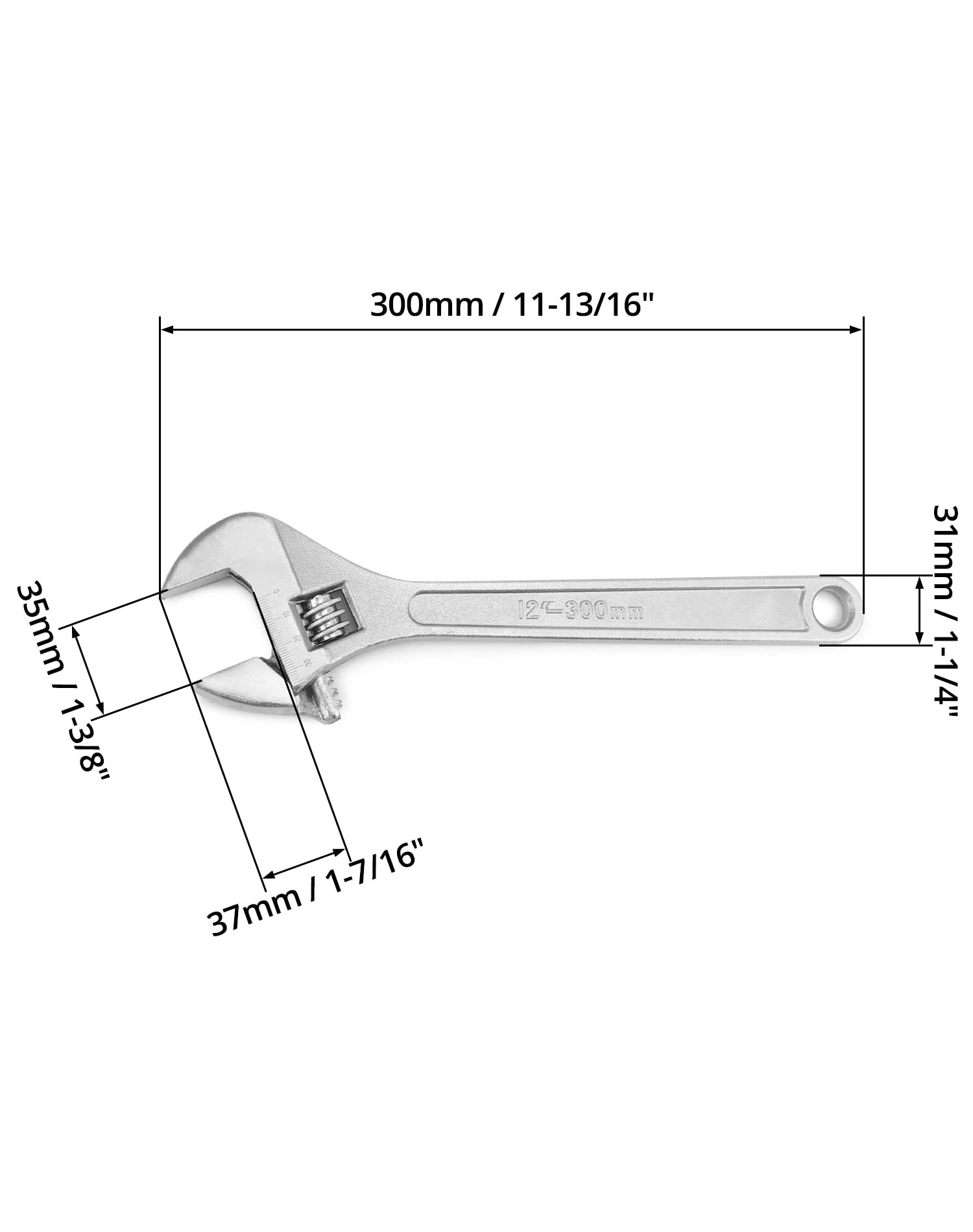 QWORK® chiave inglese regolabile da 300 mm, Calibro largo, Apertura massima 36 mm