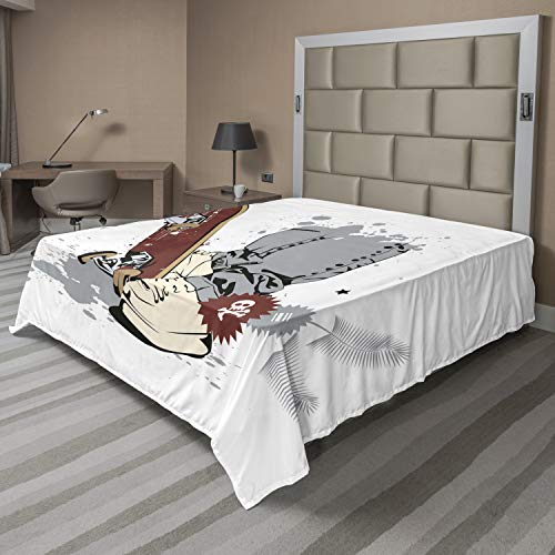 Ambesonne Skateboarder Flat Sheet, Modern Grunge Fashion Inspired SkateIllustration with Spots and Skull Art, Soft Comfortable Top Sheet Decorative Bedding 1 Piece, King Size, Brown and Cream
