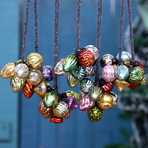 IndianShelf Vocalforlocal Handcrafted 25 Piece Glass Assorted Vintage Multicolor Retro Rustic Reusable Distressed Christmas Ornaments Hangings X-mas Tree Balls Combo Christmas Decoration