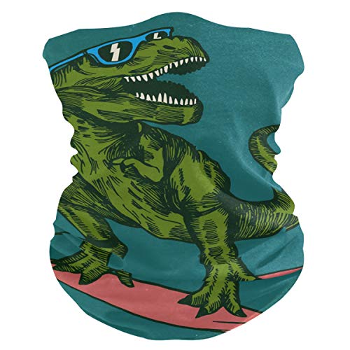 senya Neck Gaiter Face Mask, T-Rex Dinosaur Surfer Face Sun Dust Mask Magic Scarf Headwear Bandana for Running Fishing Outdoor Sport