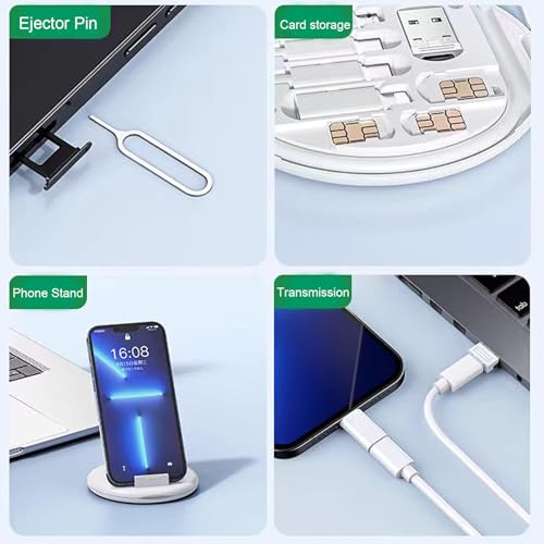 Image of ZALUJMUS Multifunctional Data Cable Storage Box Adaptor for Lightning, USB-C and Micro-USB Devices Universal Data Transfer Cable (White)