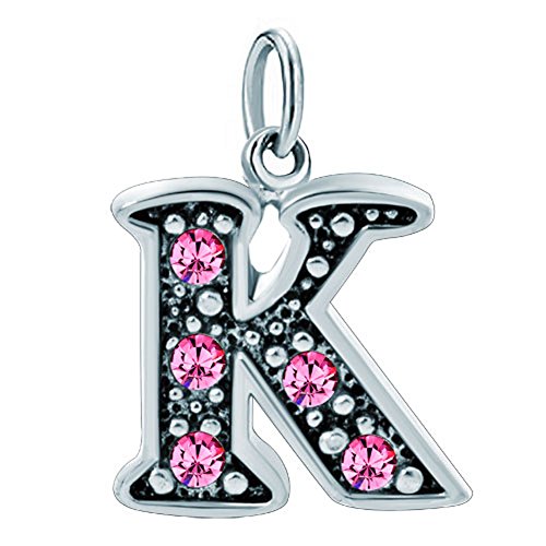 Charmed Craft Pink Crystal Birthstone Charms A-Z Alphabet Letter Dangle Charms Charm