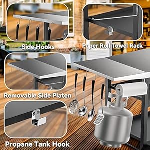 Skyflame Movable Outdoor Dining Cart Table, Three-Shelf Stainless Steel BBQ Grill Cart, Multifunctional Food Prep Flattop Worktable on Wheels for Kitchen, Pizza Oven, Patio Grilling Backyard Skyflame Movable Outdoor Dining Cart Table Three Shelf Stainless Steel BBQ Grill Cart Multifunctional Food Prep Flattop Worktable on Wheels for Kitchen Pizza Oven Patio Grilling Backyard