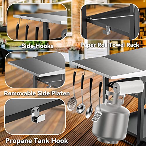 Skyflame-Movable-Outdoor-Dining-Cart-Table-Three-Shelf-Stainless-Steel-BBQ-Grill-Cart-Multifunctional-Food-Prep-Flattop-Worktable-on-Wheels-for-Kitchen-Pizza-Oven-Patio-Grilling-Backyard Skyflame Movable Outdoor Dining Cart Table Three Shelf Stainless Steel BBQ Grill Cart Multifunctional Food Prep Flattop Worktable on Wheels for Kitchen Pizza Oven Patio Grilling Backyard