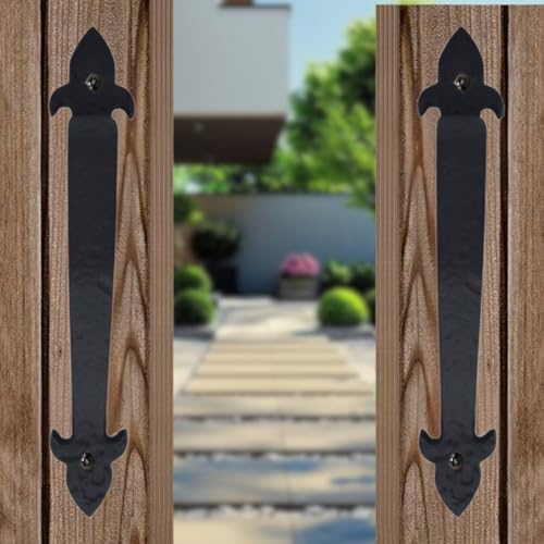 Image of 2-Pack 11 Inch Spear Tip Hammered Barn Door Handle - Black Cast Iron Pull for Sliding Doors, Gates, Sheds, Fences, Closets - Indoor Outdoor Farmhouse Hardware