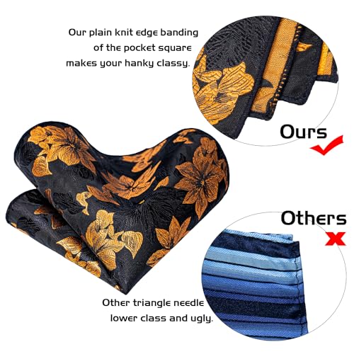 Image of 5PCS Tie and Pocket Square for Men, Silk Necktie and Handkerchief Cufflinks with Gold Ring and Lapel Pin Set