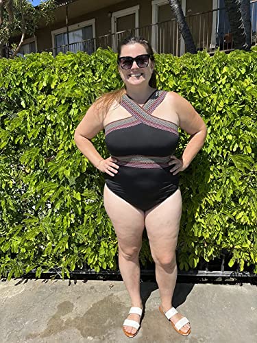 Hilor Women's One Piece Swimwear Front Crossover Swimsuits Hollow Bathing Suits Monokinis Black Stripes S/Us4-6 #TOP2