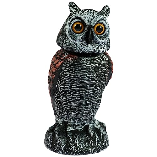 KTCINA Owl Decoys To Scare Birds Away Realistic Owl Decoy Bird Scarer 360 Rotating Head Owls Statue Pigeon Repellent Fake Owls Bird Deterrent Devices for Outdoor Garden Yard Farms(1Pcs)