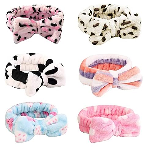 6 Pack Bow Hair Band,Soft Carol Fleece hairline Headband,Turban Bowknot Hair Band for Spa,Makeup,Shower,Face washing,Elastic Hair Bands for Baby girls Women Cover