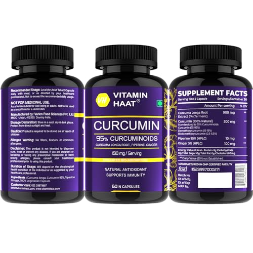 Image of Curcumin with Piperine & 95% Curcuminoids | Anti Inflammatory Supplement for Adults | With Curcuma Longa [ Turmeric ] & Ginger 1510mg | 100% Natural Curcuminoids - 60 Caps (Pack of 2) by VitaminHaat