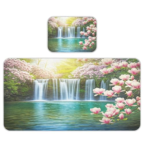 Takiito Waterfall Magnolia Flowers Baby Cooling Mattress Pad, Soft & Breathable Cooling Mat Keep Baby Cool in Summer 28x52 in, Nursery Essential