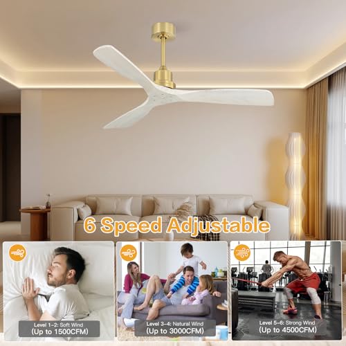 Image of Sofucor Ceiling Fan without Lights, 52 Inch Low Profile Flush Mount Mordern Wood Ceiling Fan with Remote for Indoor Farmhouse Bedroom Living Room Outdoor Patio Porch, Reversible DC Motor, Noiseless