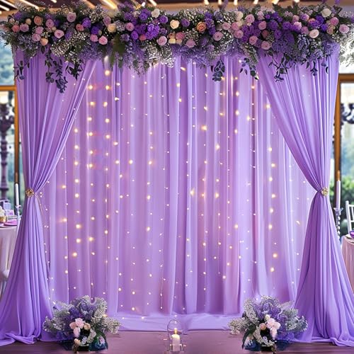Image of 30x10ft Lavender Backdrop Curtain for Wedding Parties Wrinkle Free Fabric Lavender Drapes Backdrop Decoration for Baby Shower Birthday Photography Decoration 6 Panels, 5ft x 10ft