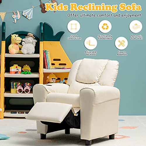 Honey Joy Kids Recliner, 2-In-1 Toddler Armrest Sofa Couch With Cup Holders, Adjustable Footrest, Pu Leather, Child-Size Recliner Chair For Boys Girls Age 3+ (Beige) #TOP7