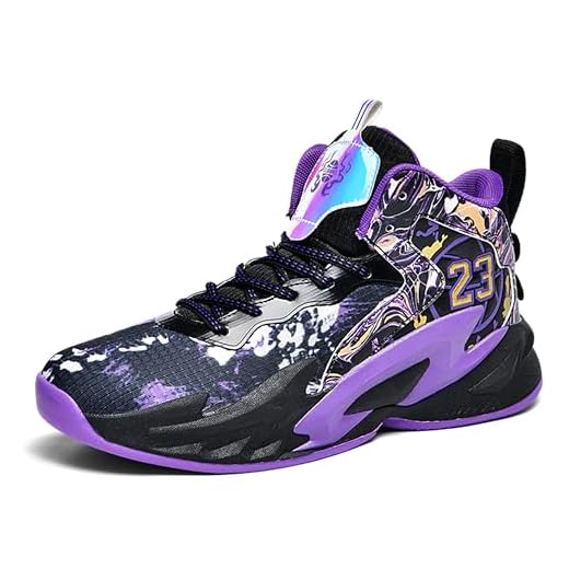 BEMYGREENBAG Mens High Top Basketball Shoes Arch Support Sneakers Comfortable Actual Combat Shoes High Elasticity Sports Shoes Black-Purple Size 10