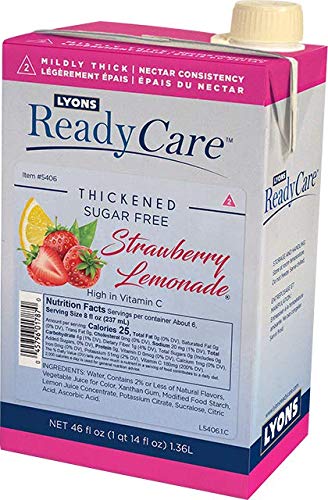 Lyons ReadyCare Thickened Srawberry Lemonade for Dysphagia & Swallowing Difficulty - Nectar Consistency, Level 2 Mildly Thick - 46 fl oz (6 Pack)