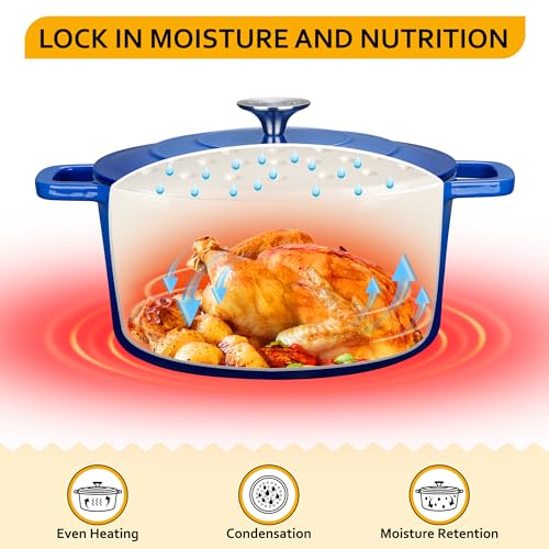 Image of Velaze 6 QT Enameled Cast Iron Dutch Oven Pot with Lid, Blue