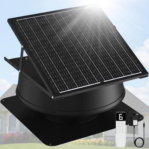 BINGLUX 55W Solar Attic Fan with Thermostat, 12' 1200CFM Hybrid Solar Roof Vent Fan, Brushless Waterproof Solar Powered Attic Exhaust Fan Auto On/Off for Roof, Attic, Garage, Shed, Greenhouse