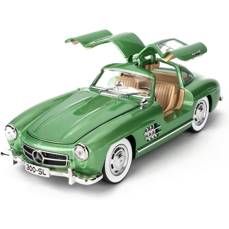 Image of Kids Model 1:24 Vintage 300 SL Classic Die Cast Metal Car Pull Back Action Opening Doors with Realistic Engine Sound Lights Toy Car Gift for Boys - Green