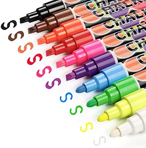 IJIANG Liquid Chalk Markers Neon Pens for Chalkboard Wet Erase Markers with 6mm Reversible Tip for Blackboard, Whiteboard, Windows, Glass, Mirror, Signs, Bistro (10 Classic Colors)
