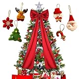 Big Bow for Christmas Tree, Christmas Tree Topper Bow, Moño Gigante para Arbol De Navidad, Giant Bow for Christmas Tree, Large Christmas Tree Bow Satin Christmas Bows Indoor Outdoor (Red)