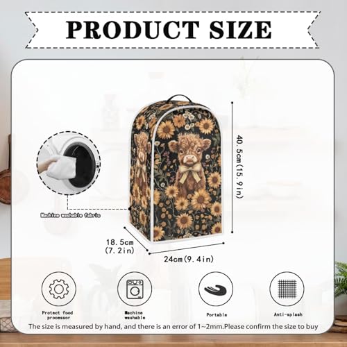 Image of Talayituse Highland Cattle Sunflower Print Blender Dust Cover, Fingerprint Protection Cover for Stand Mixer or Coffee Machine, Home Kitchen Appliance Covers for Stain Dust Resistant Supplies
